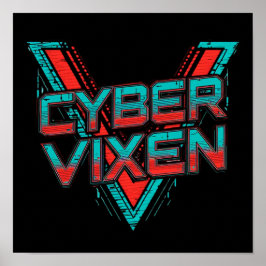 Poster Cyber Vixen - Red Teal Gamer Girl Graphic Gaming