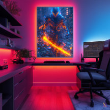 Cyber Warrior Inferno - Neon Fire Samurai