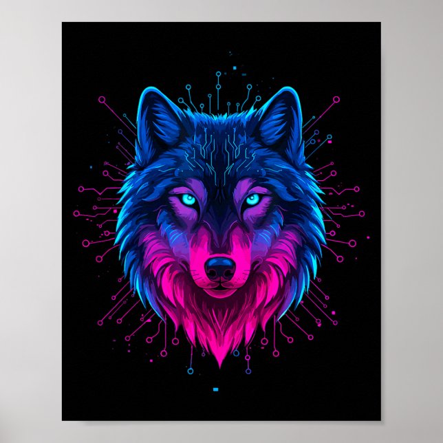 Poster Cyber Wolf For Animal Lovers And Birthday And Birt (Frente)