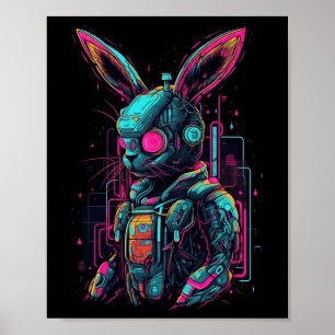 Poster Cyberpunk Bunny Cyborg Coelho Legal Páscoa de Joga