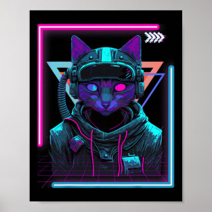 Poster Cyberpunk Cat Gatinho Punker Futurístico Cyber Pun
