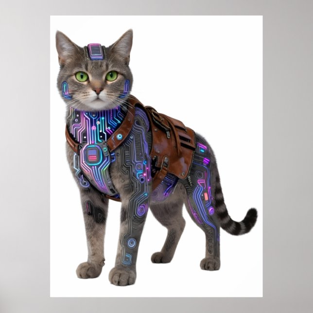Poster Cyberpunk Circuit Cat – Neon Tech Beast (Frente)