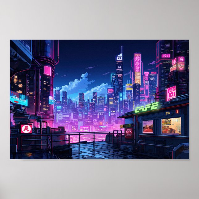 Poster Cyberpunk City Night Café (Frente)