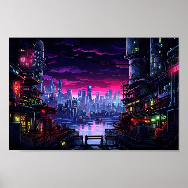 Poster Cyberpunk City Waterfront (Frente)