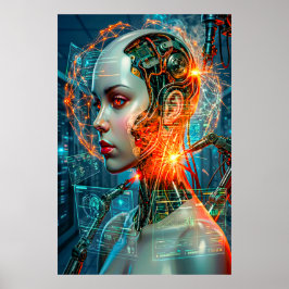 Poster Cyberpunk Female Cyborg Neon Sci-Fi Tech Art