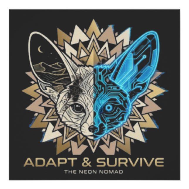 Pôster Cyberpunk Fennec Fox Geométrico (Frente)