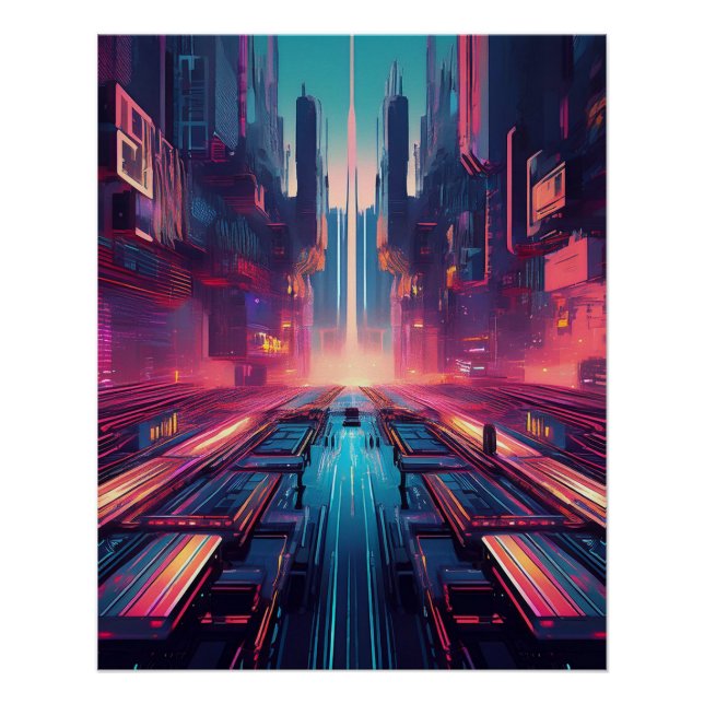 Pôster Cyberpunk Futurística - Neon Urban Design (Frente)