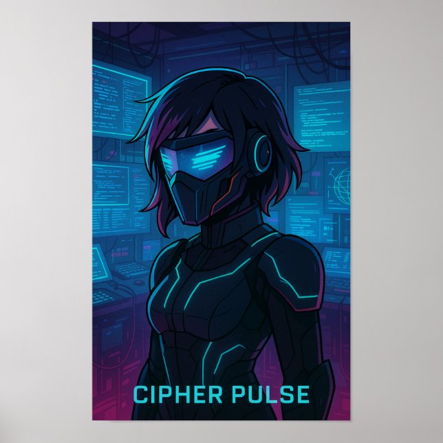 Poster Cyberpunk Hacker Anime Girl (Frente)