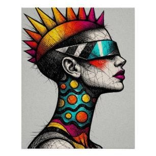 Pôster Cyberpunk Mohawk Woman Portrait
