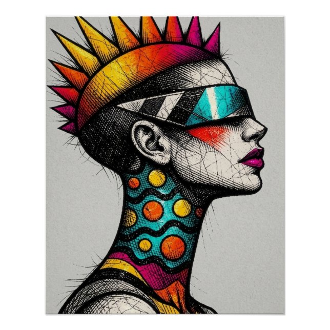 Pôster Cyberpunk Mohawk Woman Portrait (Frente)