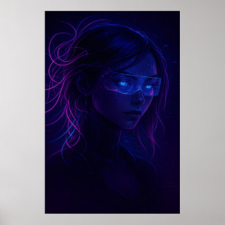 Poster Cyberpunk Neon Girl Portrait – Futuristic Sci-Fi