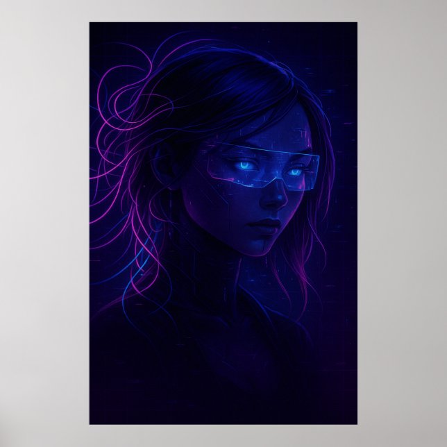Poster Cyberpunk Neon Girl Portrait – Futuristic Sci-Fi (Frente)