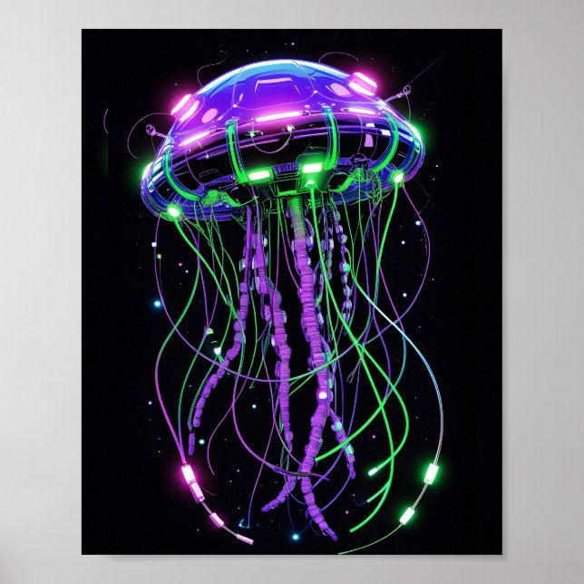 Poster Cyberpunk Neon Jellyfish art (Frente)
