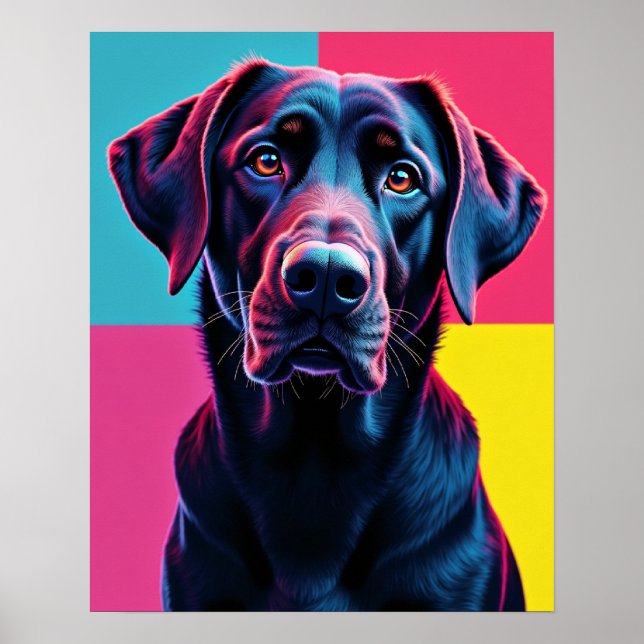 Poster Cyberpunk Neon Labrador Pop Art (Frente)
