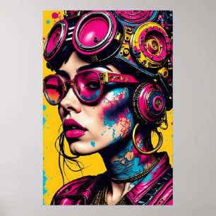 Poster Cyberpunk Neon Rebel - Futurística Arte P