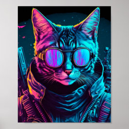 Poster Cyberpunk neon twight cat