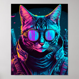 Poster Cyberpunk neon twight cat