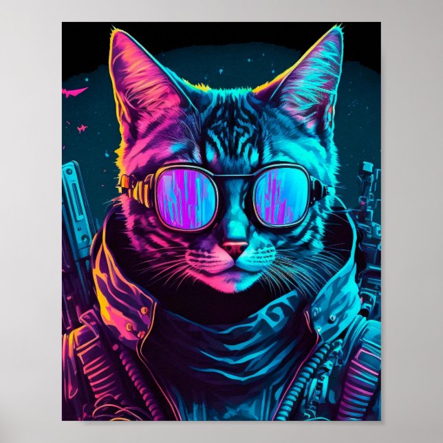 Poster Cyberpunk neon twight cat (Frente)