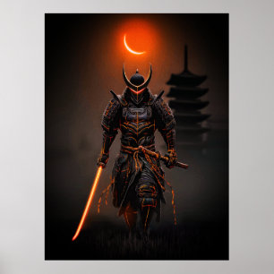 Poster Cyberpunk Samurai Futurística Guerreiro