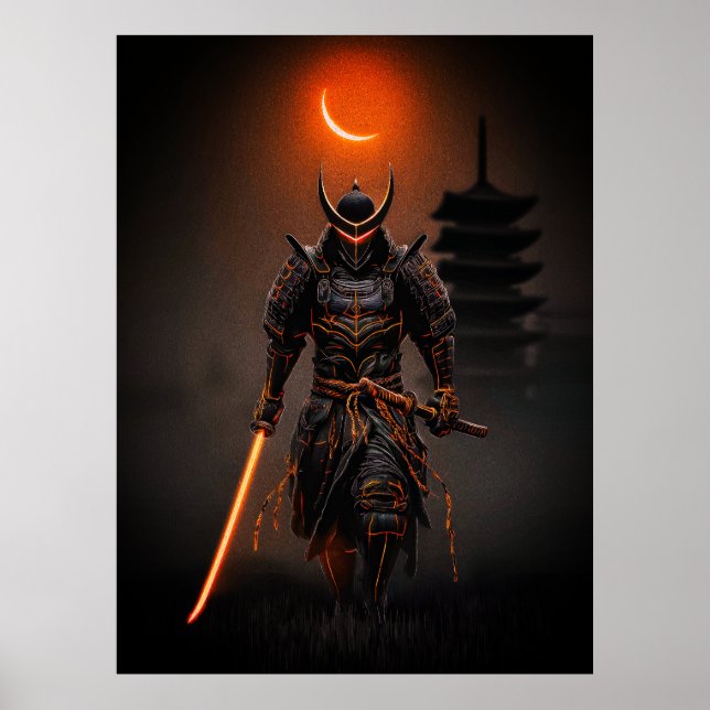 Poster Cyberpunk Samurai Futurística Guerreiro (Frente)