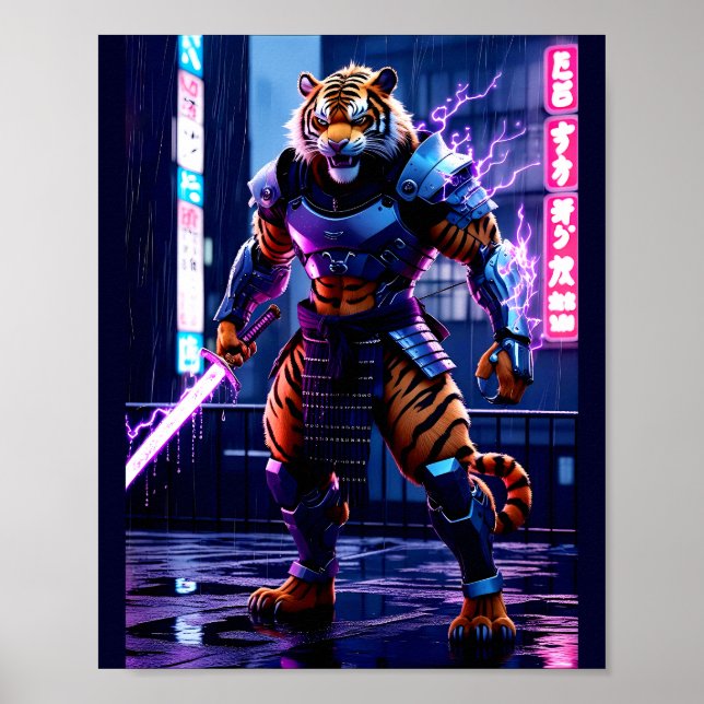 Poster Cyberpunk Tiger Samurai (Frente)