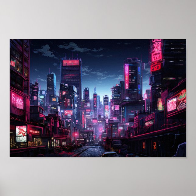 Poster Cyberpunk Tokyo Night Street (Frente)