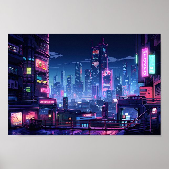 Poster Cyberpunk Tokyo Rooftop City (Frente)