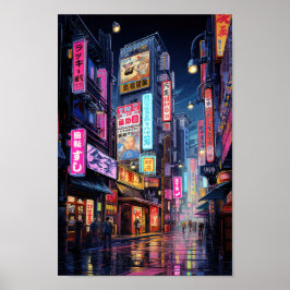Poster Cyberpunk Tokyo Street Neon