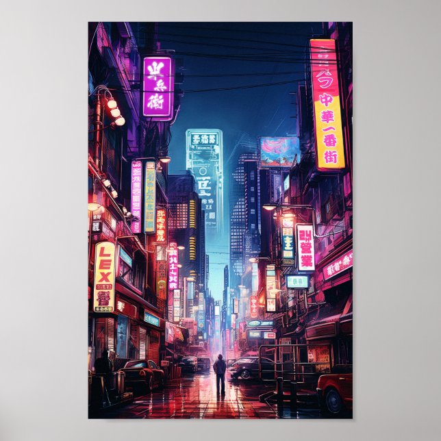 Poster Cyberpunk Tokyo Street Neon Light (Frente)