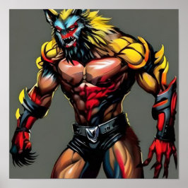 Poster Cyberpunk Wolf Digital Art - Lobo Futuro Neon