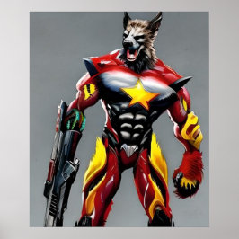 Poster Cyberpunk Wolf, Werewolf Art Digital Download