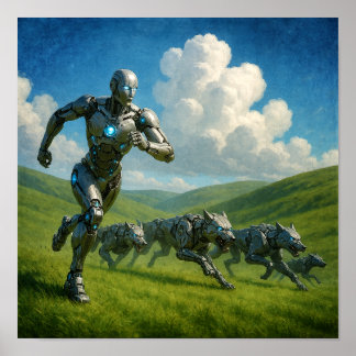 Poster Cyborg and Robotic Wolves Running