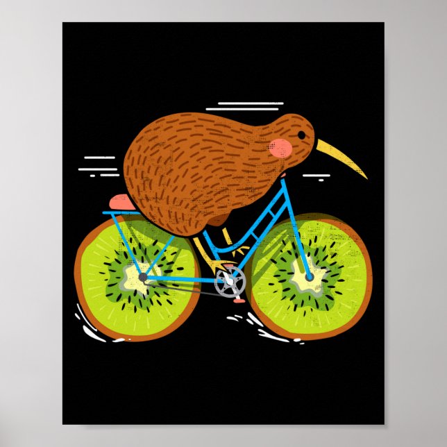 Poster Cycle New Zealand Funny Kiwi On A Bicycle Design I (Frente)