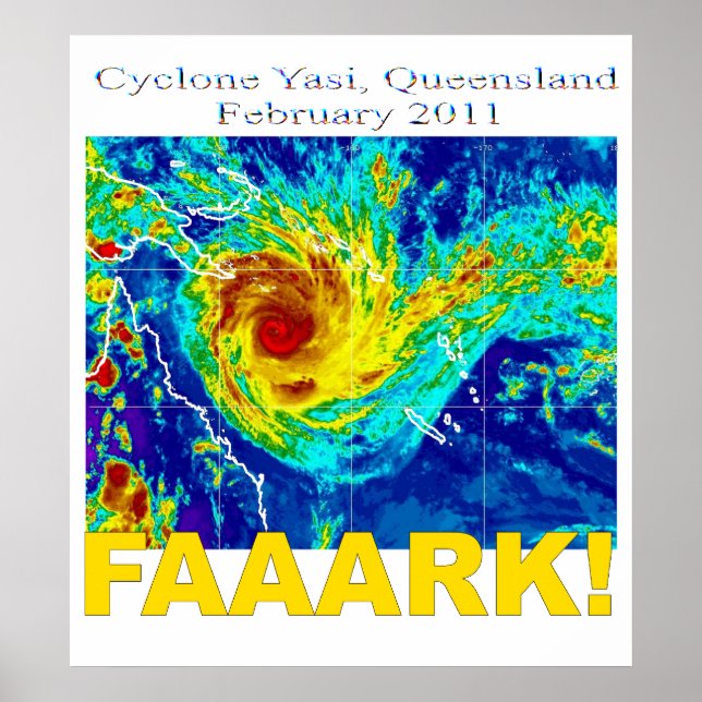 Poster Cyclone Yasi, Queensland, fevereiro de 2011 (Frente)