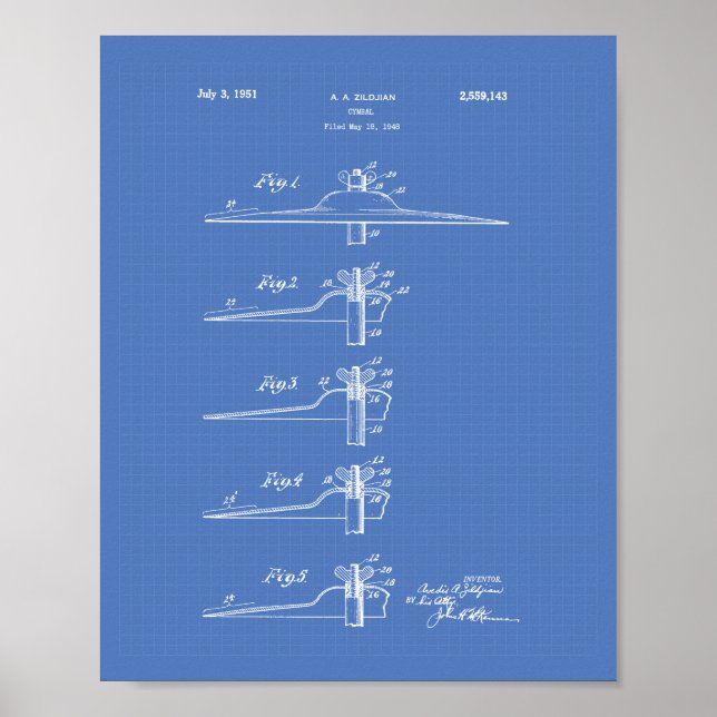 Poster Cymbal 1951 Patent Art Blueprint (Frente)