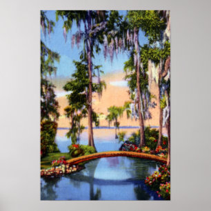 Poster Cypress jardina ponte rústica de Florida sobre o