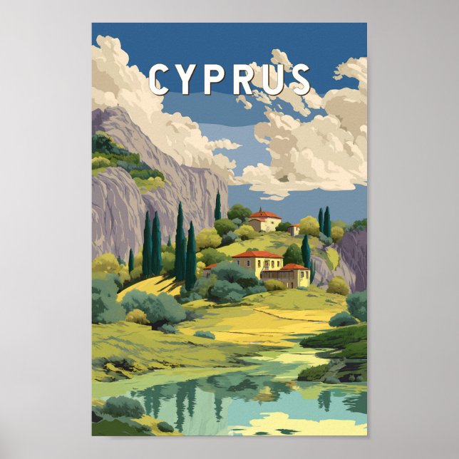 Poster Cyprus Illustration Travel Art Vintage (Frente)
