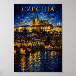 Poster Czechia: Night Glow Prague Castle Art Souvenir
