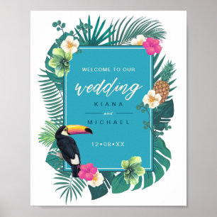Poster D577 Teal de Boas-vindas do Casamento Tropical Wat