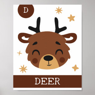 Poster D é para Deer, Nursery, Quarto, Arte de Muro para 