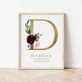Poster D - Letra Monograma Nome Marsala Floral Nursery
