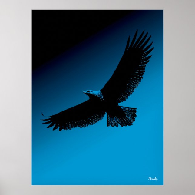 Poster da águia - Silhueta preta no céu azul (Frente)
