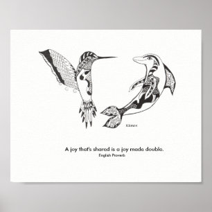 Poster da alegria do golfinho e do colibri