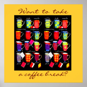 Poster da arte da caneca do calão do café
