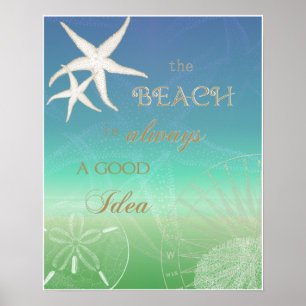 Poster da arte da estrela do mar do verde azul da