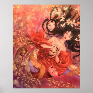 Poster da arte da fantasia da máscara de Noh do