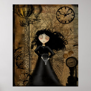 Poster da arte da menina do gótico de Steampunk