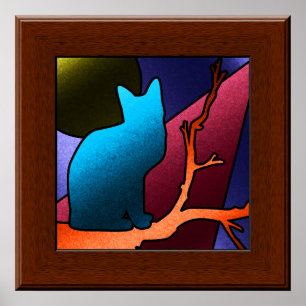 Poster da arte do gato da janela de vitral do