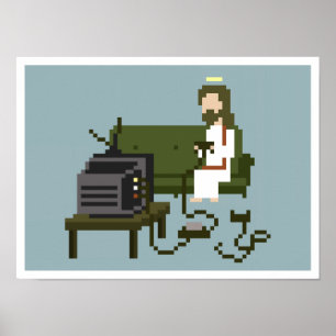 Poster da arte do pixel de Jesus do Gamer
