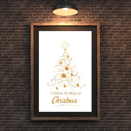 Pôster da Árvore de Natal com Brilho Dourado